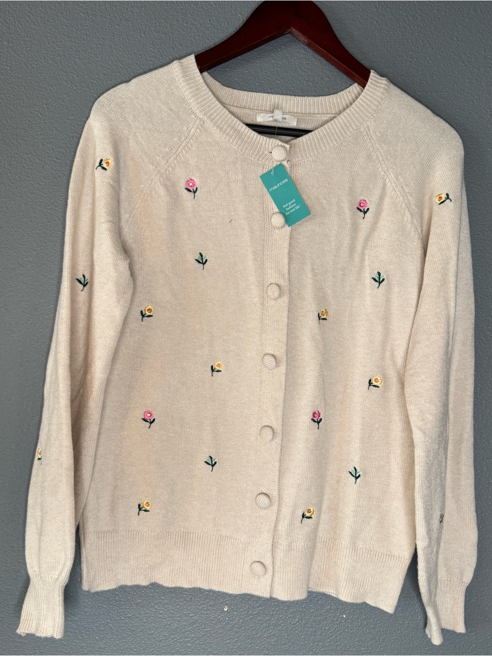 NWT Maurices Ivory Floral Embroidered Knit Cardigan Women’s Small Cottagecore